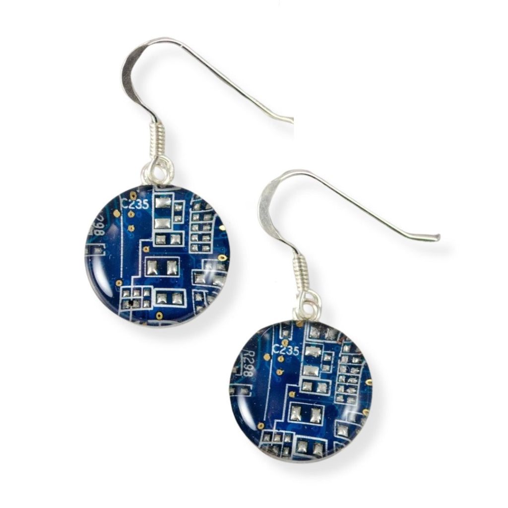 Blue Circuit Board Dangle Earrings