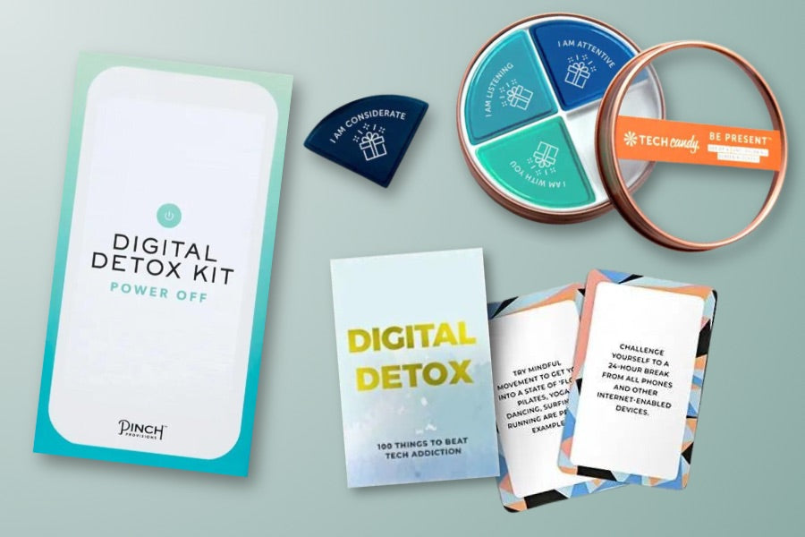 digital detox aids and tools: digital detox kit, digital detox cards, anti-phubbing screen blocker set